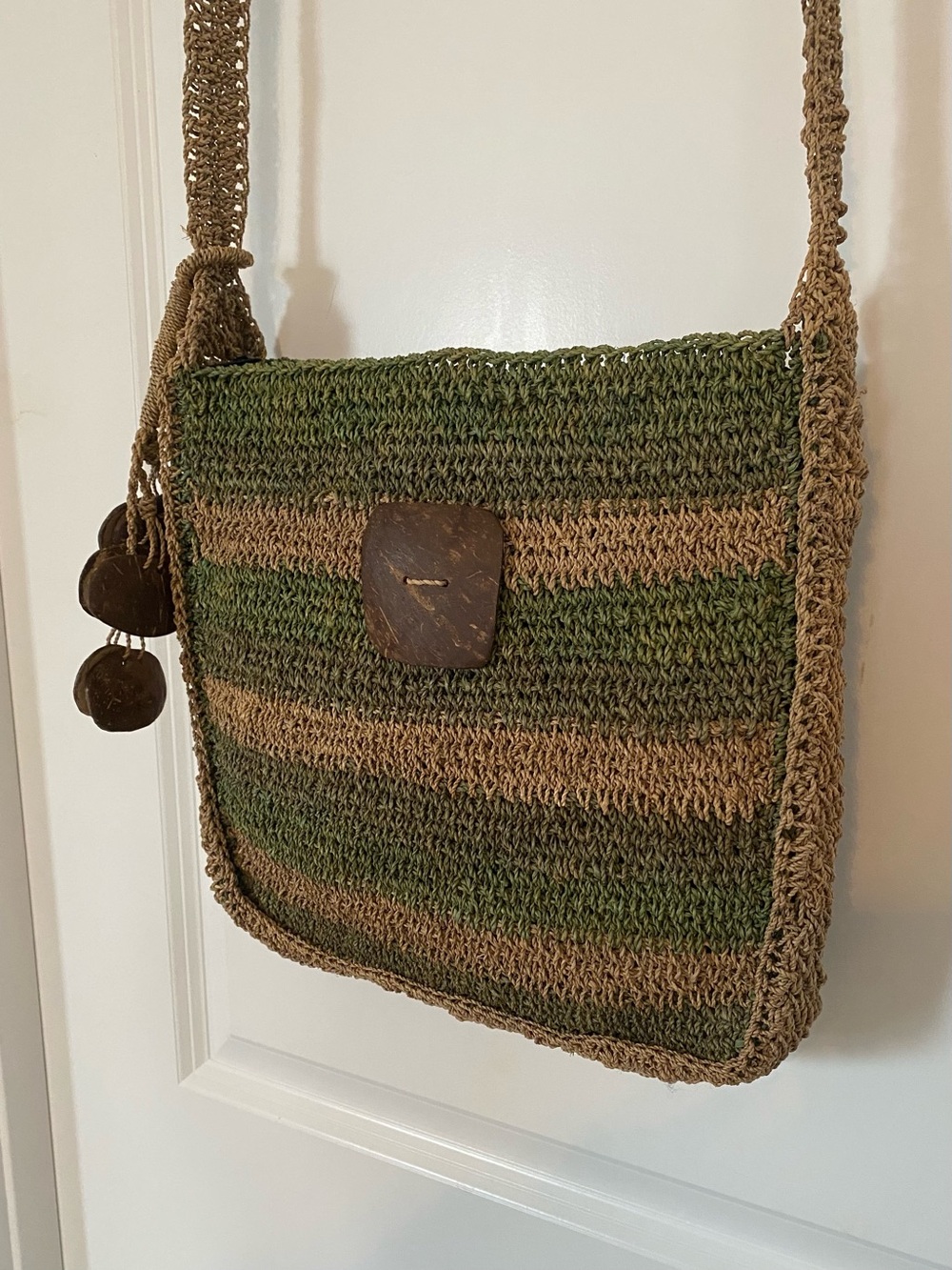 Handmade Green and Tan Crochet Crossbody Bag